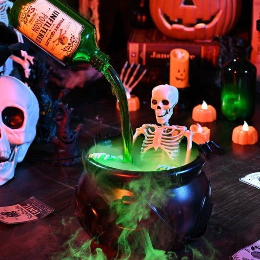 Halloween Witch Cauldron Decor with Floating Potion Bottle
