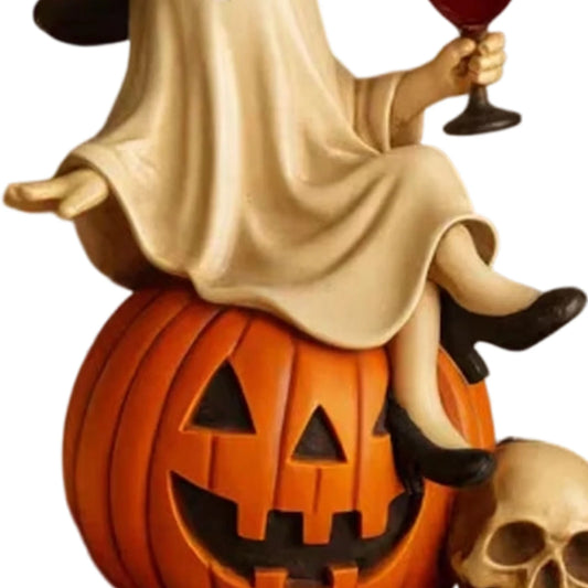 Halloween Ghost Figurine Witch Hat High Heels Wine Glass Pumpkin Skull Resin Statue Home Decor
